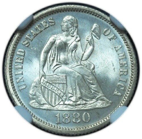1880 年 着席型リバティ ダイム MS67+ NGC - 明るい白色の素晴らしいコイン!｜WORLD RESOURCE【QUEEN店】