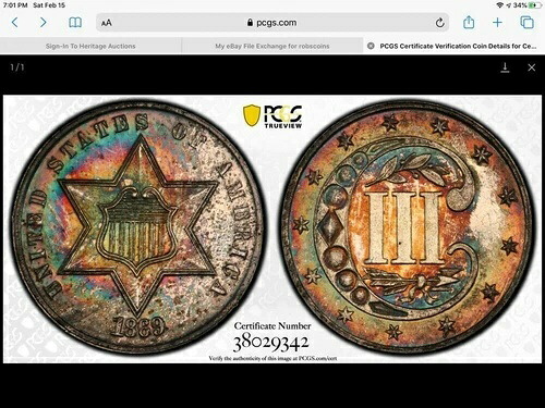 1869/8年 3セント銀貨 宝石プルーフ、PCGS PR-65｜WORLD RESOURCE【QUEEN店】