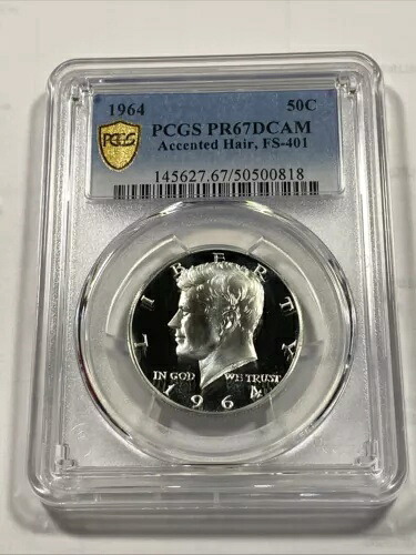 1964年 50セント ケネディ アクセント ヘアプルーフ FS-401 PCGS PR67DCAM 素晴らしい！商品番号 8663｜WORLD RESOURCE【QUEEN店】