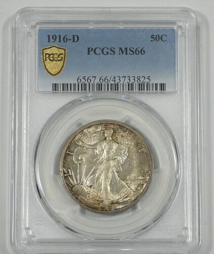 1916年-D ウォーキング・リバティ・ハーフダラー PCGS セキュアプラス MS 66 シルバー 50セント｜WORLD RESOURCE【QUEEN店】