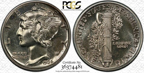 1936年 PCGS PR67 発行枚数4,130枚 - 最低発行枚数マーキュリーダイムプルーフ｜WORLD RESOURCE【QUEEN店】