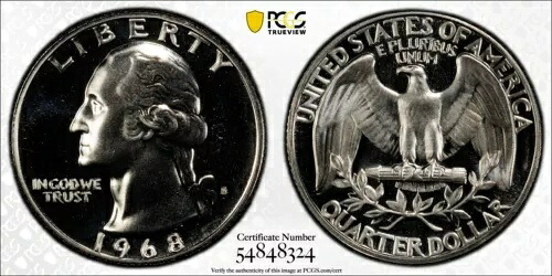 1968年 S 25セント プルーフ ワシントン クォーター PCGS PR 69 FS-901 タイプE リバーストップポップ 1/0｜WORLD RESOURCE【QUEEN店】