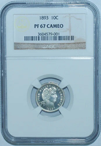 1893年 NGC PR67CAM カメオ プルーフ ストライク バーバー ダイム｜WORLD RESOURCE【QUEEN店】 714,560円