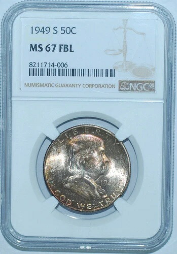 1949 S NGC MS67FBL フルベルライン フランクリン ハーフダラー ミントセット トーン｜WORLD RESOURCE【QUEEN店】 714,560円