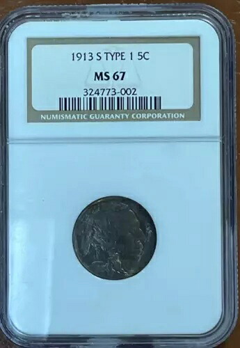 1913年 S バッファローニッケル 5C タイプ1 NGC MS67 - トーンあり - サンフランシスコ