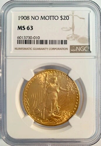 1908年 20ドル金貨 セント・ゴーデンズ ダブルイーグル モットーなし NGC MS 63｜WORLD RESOURCE【QUEEN店】