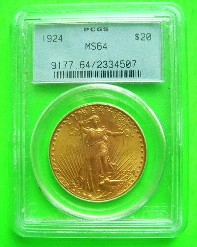 1924年 セント・ゴーデンズ 20ドル金貨 ダブルイーグル PCGS MS64 ゴージャス + 米国送料無料