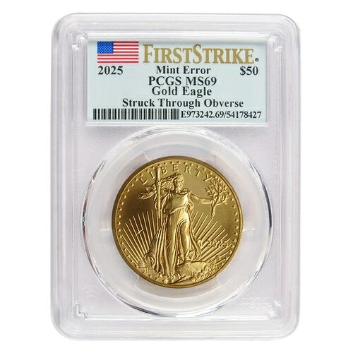 2025年 50ドル 1オンス アメリカンゴールドイーグル PCGS MS69 ミントエラー FS フラッグラベル|WORLD RESOURCE【QUEEN店】