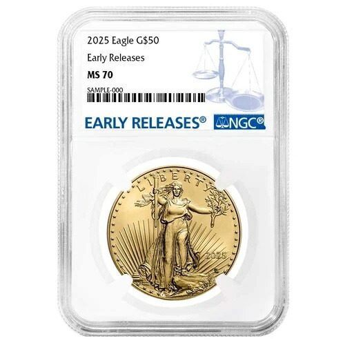 2025年 50ドル 1オンス アメリカンゴールドイーグル NGC MS70 ER ブルーラベル