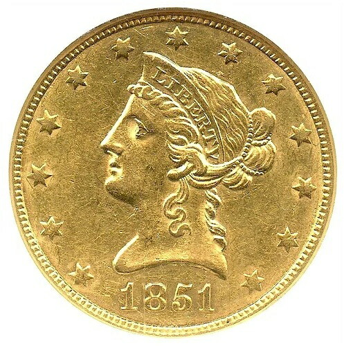 1851年-O $10 ゴールドイーグル NGC AU-58 とても素敵で派手なニューオーリンズゴールドコイン!-