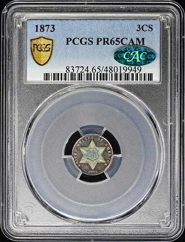 1873年 3CS 3セント銀貨 PCGS PR65CAM (CAC)｜WORLD RESOURCE【QUEEN店】