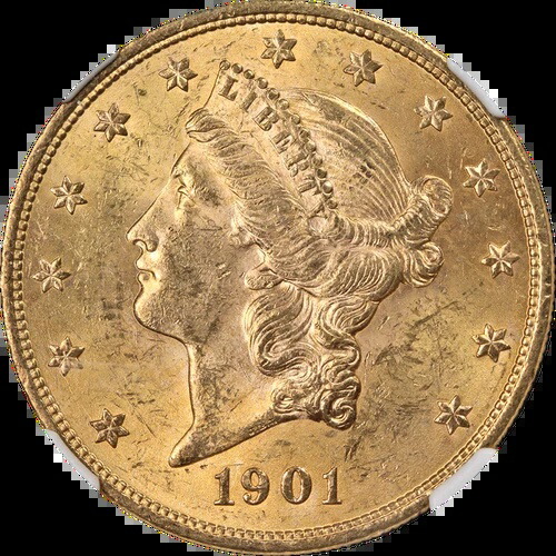 1901-P リバティゴールド $20 NGC MS62 ファンシーラベル 素晴らしい外観 強いストライク