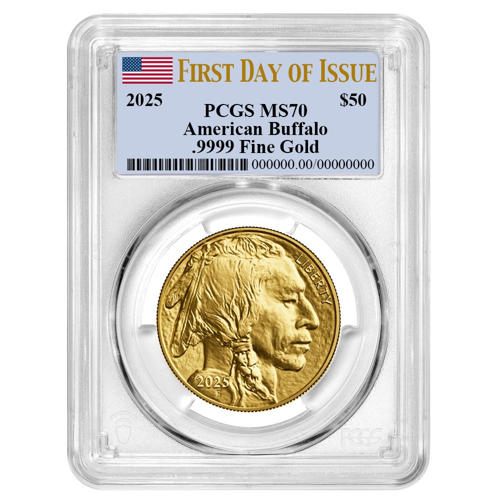 2025年 50ドル アメリカンゴールド バッファロー PCGS MS70 FDOI フラッグラベル