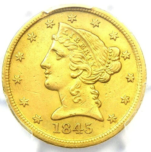1845-D リバティ ゴールド ハーフ イーグル $5 - PCGS AU 詳細 - 希少なダロネガ ゴールド コイン!