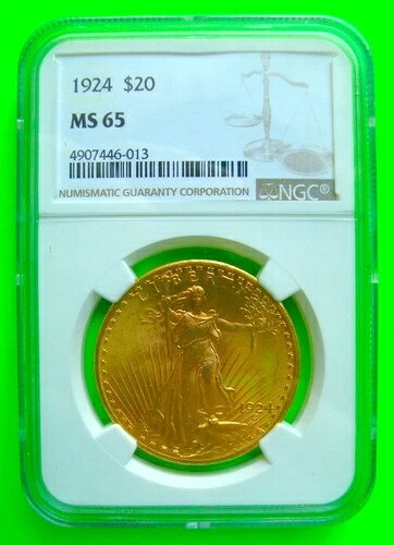 1924年 セント・ゴーデンズ 20ドル金貨 ダブルイーグル NGC MS65 極上品 + 米国送料無料