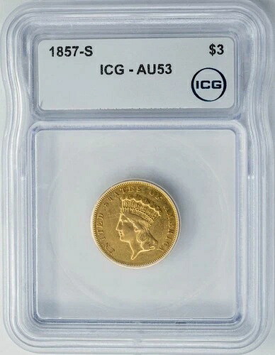 1857年-S $3 ゴールド インディアン AU53 ICG 948942-10-|WORLD RESOURCE【QUEEN店】