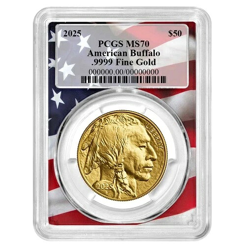 2025年 50ドル アメリカンゴールド バッファロー PCGS MS70 フラッグフレーム