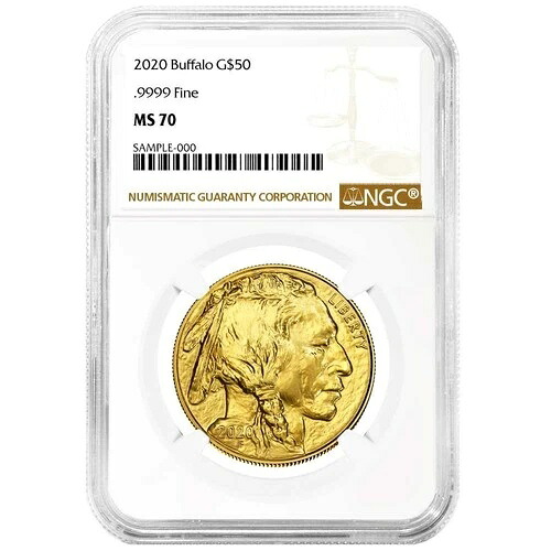 2020年 $50 1オンス アメリカンゴールドバッファロー NGC MS70 ブラウンラベル-