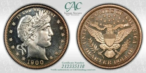 1900年バーバークォーター。プルーフ67（CACG）。｜WORLD RESOURCE【QUEEN店】
