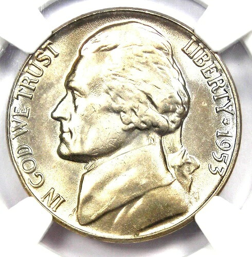 1953 年 ジェファーソン ニッケル 5C - NGC MS67 5FS - トップ ポップ 1/0 - $5,500 以上の NGC 価格!