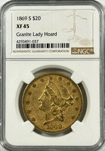 1869-S タイプII 20ドル金貨 リバティ・ダブルイーグル NGC XF45 - グラナイト・レディ・ホード｜WORLD RESOURCE【QUEEN店】