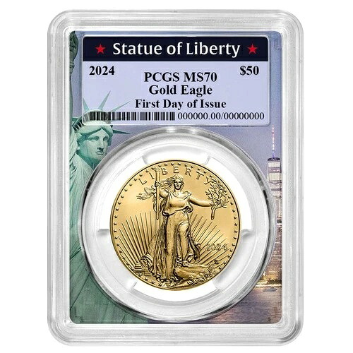 2024年 $50 1オンス アメリカンゴールドイーグル PCGS MS70 FDOI 自由の女神フレーム-