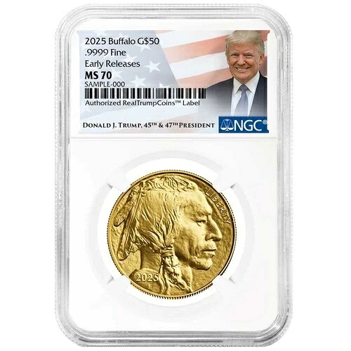 2025年 50ドル アメリカンゴールド バッファロー NGC MS70 ER トランプラベル