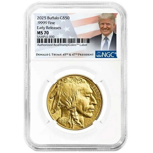2025年 50ドル 1オンス アメリカンゴールド バッファロー NGC MS70 ER トランプラベル