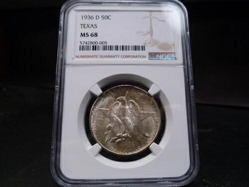 1936-D MS68 テキサスシルバー記念品 NGC認定 極上宝石 - 明るい/色調