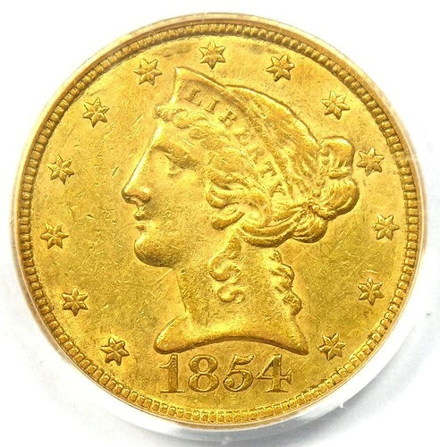 1854年-C リバティゴールドハーフイーグル $5 弱い C-PCGS AU50-レアシャーロットコイン!-