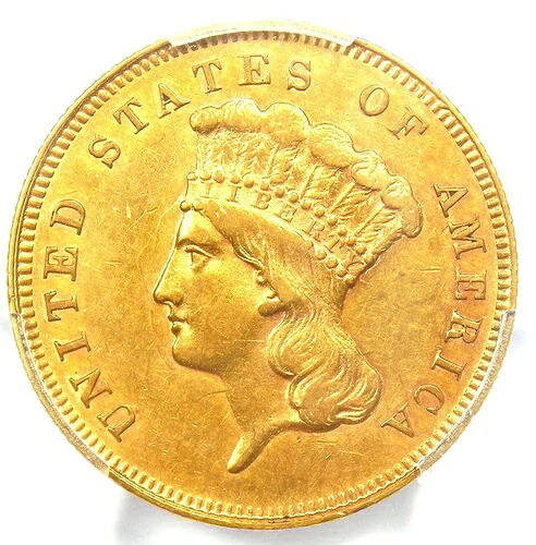 1863 年 3 ドル インディアン金貨 $3 - PCGS AU 認定詳細 - 希少な日付!