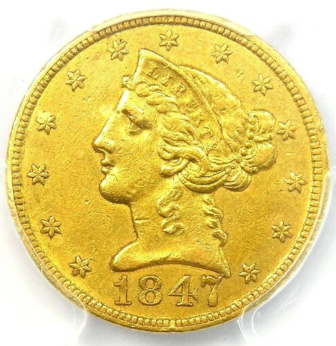 1847-C リバティ ゴールド ハーフ イーグル $5 - PCGS AU 詳細 - 希少なシャーロット ゴールド コイン!|WORLD RESOURCE【QUEEN店】