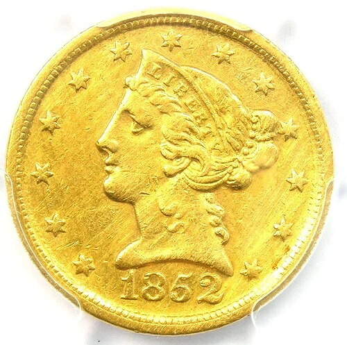 1852年-D リバティゴールドハーフイーグル $5-PCGS AUディテール-レアダロネガゴールドコイン!-|WORLD RESOURCE【QUEEN店】