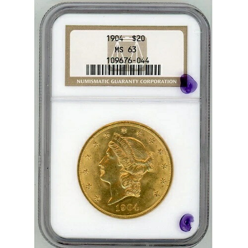1904年 $20 リバティゴールド ダブルイーグル MS-63 NGC-