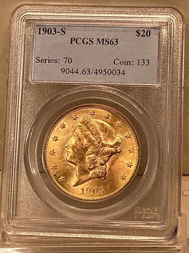 1903S 20ドル金貨 リバティヘッド ダブルイーグル PCGS MS63 743,600円