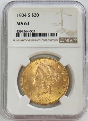 1904年 S ゴールド $20 リバティヘッド ダブルイーグルコイン NGC ミント ステート 63