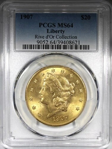 1907年 $20 ゴールド リバティ ダブル イーグル PCGS MS64 ライブドール コレクション-