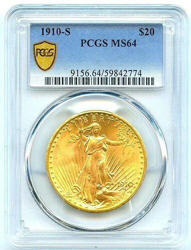 1910年-S $20 セントゴーデンズ ゴールド ダブルイーグル PCGS MS64 派手ブライトブレザー!-｜WORLD RESOURCE【QUEEN店】