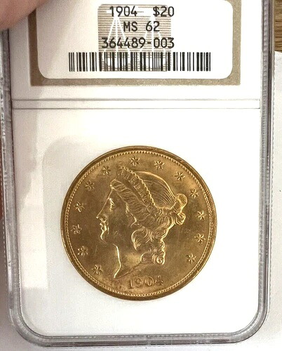 1904年-P $20 ゴールドリバティ ダブルイーグル NGC MS62 グレードコイン-