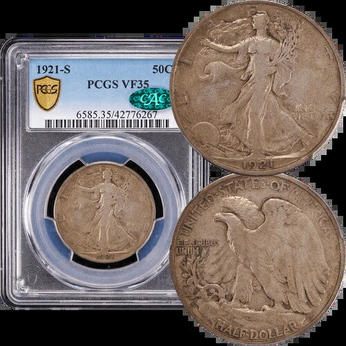 1921-S ウォーキング・リバティ・ハーフダラー 50セント PCGS VF35 CAC|WORLD RESOURCE【QUEEN店】