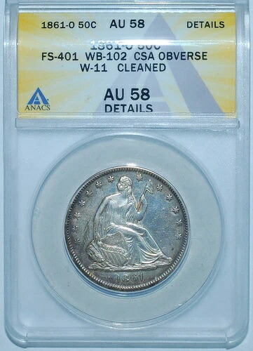 1861 O ANACS AU58 DET FS-401 W-11 WB-102 CSA 表面 着席型自由の女神像 ハーフドル|WORLD RESOURCE【QUEEN店】