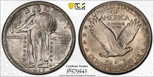 1917年 D PCGS MS65FH フルヘッド T2 タイプ2 自由の女神立像クォーター-｜WORLD RESOURCE【QUEEN店】