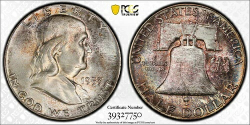 1953年 P PCGS MS66+FBL フルベルライン フランクリン ハーフダラー