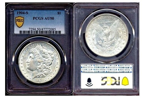 1904-S $1 PCGS AU50-プルーフのような表面、光沢のある新品同様の光沢、モルガン・ダラー|WORLD RESOURCE【QUEEN店】