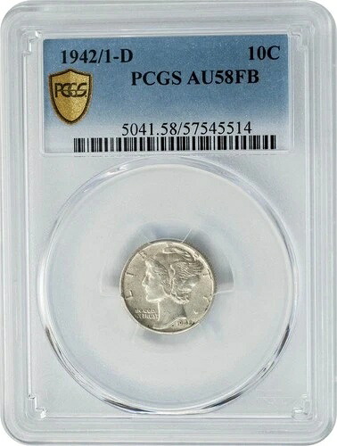 1942年/1-D マーキュリーダイム 10セント AU58 FB セキュア PCGS 950189-2｜WORLD RESOURCE【QUEEN店】