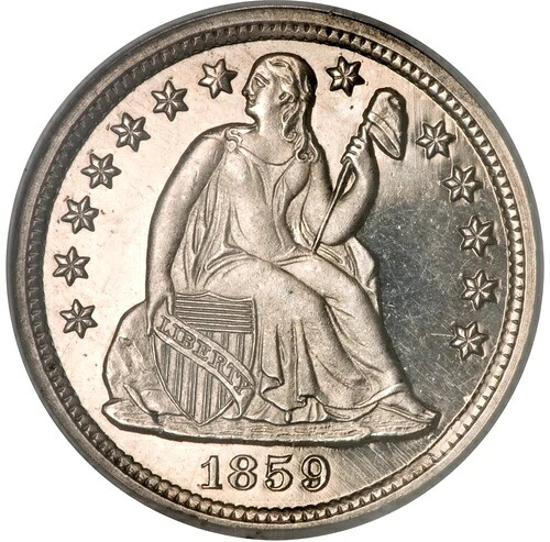 1859年 - 座像 10セント - NGC PF64 カメオ - 素晴らしい標本！わずか800個限定｜WORLD RESOURCE【QUEEN店】