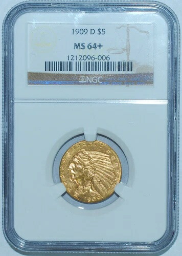1909 D NGC MS64+ インディアンヘッドゴールド 5ドル ハーフイーグル