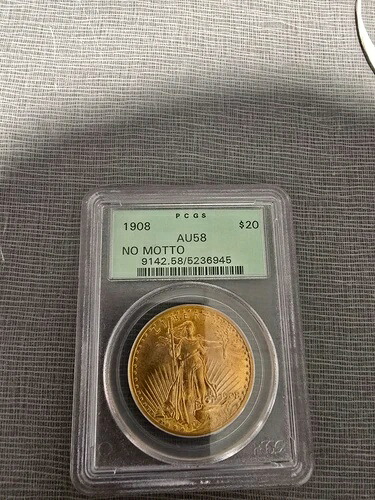 1908年 モットーなし 20ドル ゴールド セント・ゴーデンズ ダブルイーグル PCGS AU58｜WORLD RESOURCE【QUEEN店】 751,520円