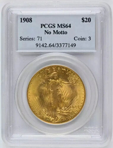 1908年 P セント・ゴーデンズ ダブルイーグル PCGS MS-64 モットーなし｜WORLD RESOURCE【QUEEN店】