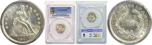 1841年 10C 自由の女神座像ダイム PCGS MS-65-